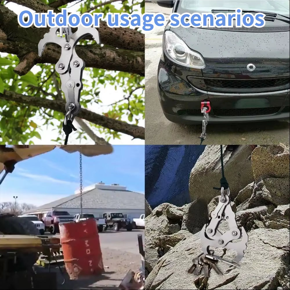 Folding Grappling Hook Multifunctional Stainless Steel Survival Outdoor Climbing Claw Carabiner Camping Gear Multitool Edc Gear