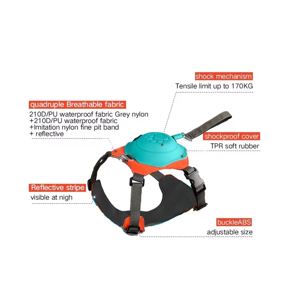 A59T 2-In-1 No Pull Dog Harness with Retractable Leash,Automatic anti Burst Impact Function,Adjustable Breathable Dog Vest,Xs