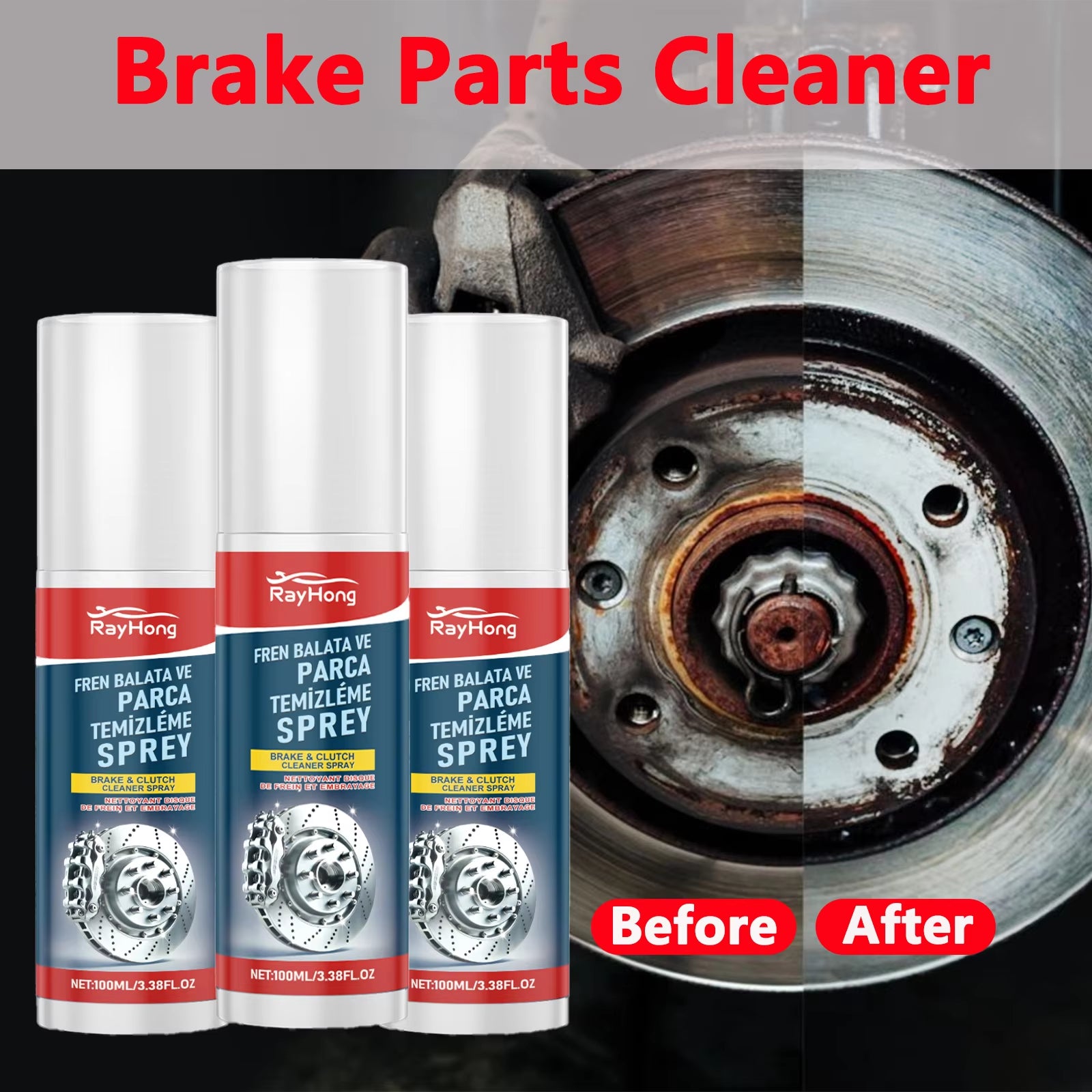 Professional Car Brake Cleaner Spray Reduces Brake Noises Polishing and Maintenance Cleaner Prevent Wheel Rust & Corrosion 100ML