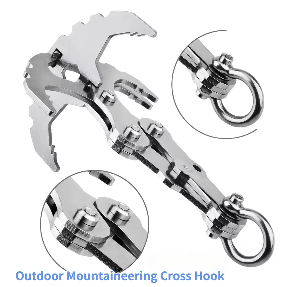 Folding Grappling Hook Multifunctional Stainless Steel Survival Outdoor Climbing Claw Carabiner Camping Gear Multitool Edc Gear